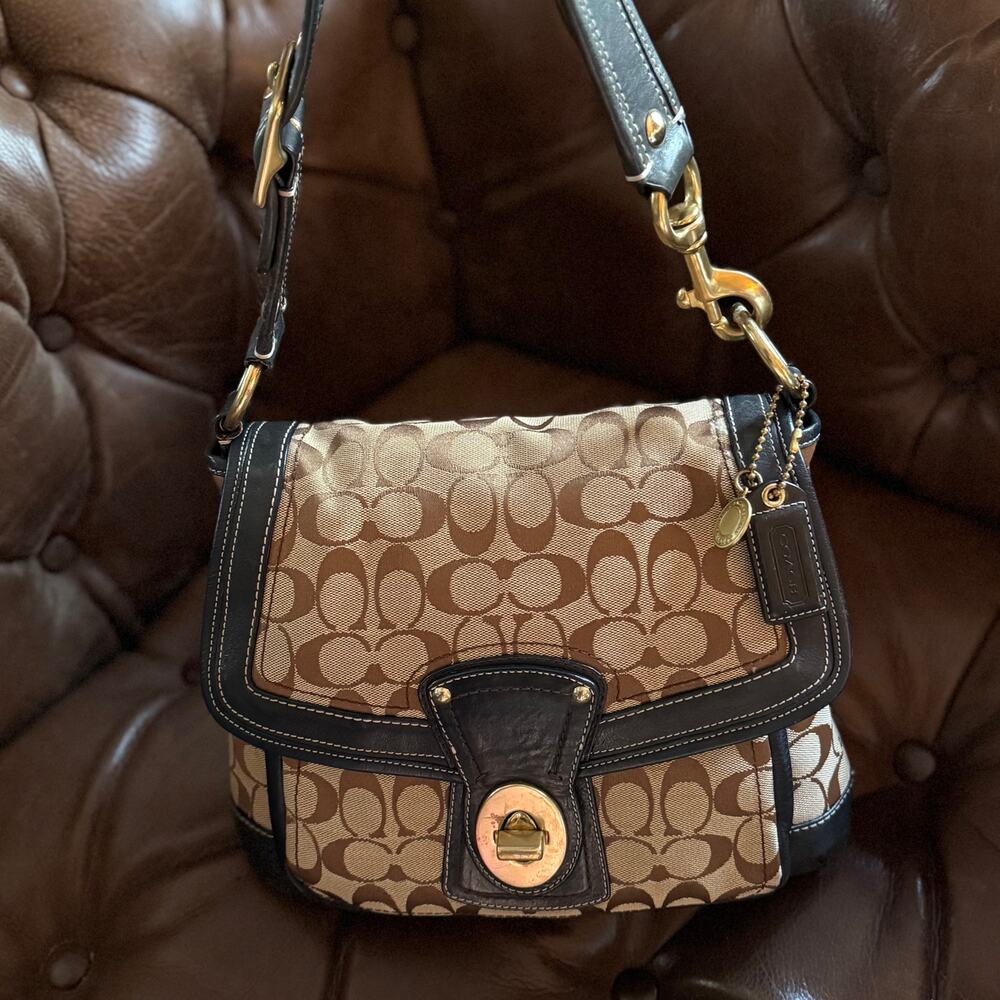 Vintage Coach Legacy Ali Flap Bag Brown Signature Jacquard Canvas 10338 Y2K